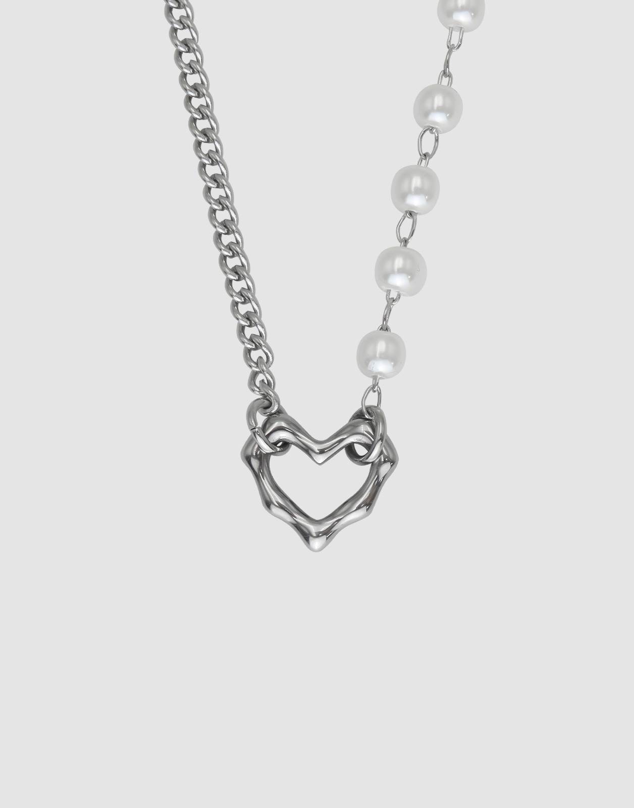 MIX PEARL HEART SS NECKLACE - 포콤마